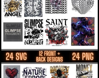 Streetwear T-Shirt Design Bundle SVG PNG – Front & Back Prints for Hoodies, Oversized Shirts, Urban Fashion POD, Commercial Use