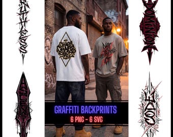 Graffiti Back Print PNG SVG Bundle 6 Streetwear Back Designs for T Shirt & Hoodie Urban Typography Print on Demand Commercial Use