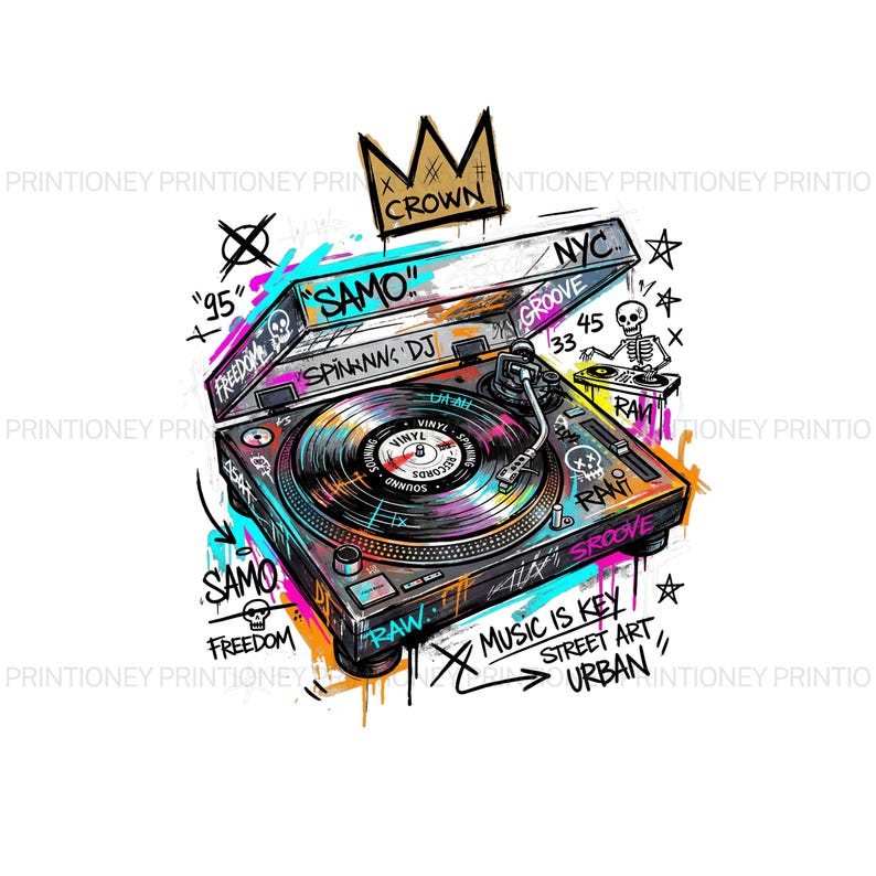 Graffiti Record Player SVG PNG, Basquiat Hip Hop Street Art T-shirt ...