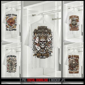 Poker PNG Bundle | High Roller Cash Avalanche Royal Gambler All In Cartel Casino Chaos | 5 PNG 5 Mockup Digitaler Download T-Shirt PNG