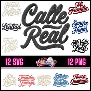 Chicano Schriftzug PNG Bundle 3D Fell Effekt Script Typografie Streetwear Lettering Calligraphy SVG für Shirt Hoodie Commercial Use