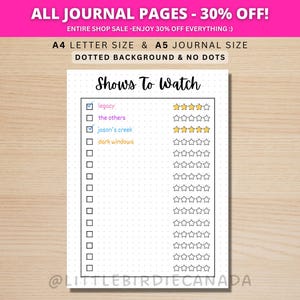 Programa para ver - Página de diario IMPRIMIBLE - Página de planificación - Lista de recordatorios imprimible - Seguimiento de programas - Plantilla de diario - Rastreador de programas de TV