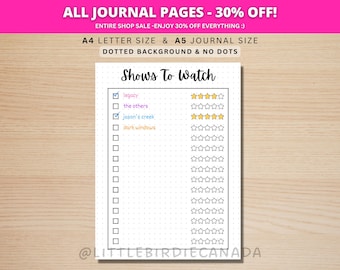 Show To Watch - PRINTABLE Journal Page - Planner Page - Printable Reminder List - Track Shows - Journal Template - TV Show Tracker