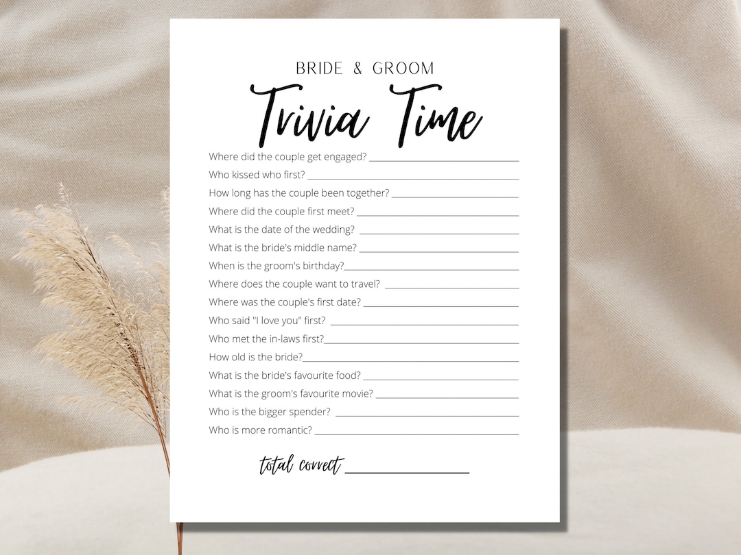 Bride and Groom Trivia Game Minimalist Bridal Shower Game Printable ...