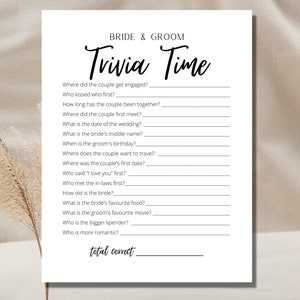 Bride and Groom Trivia Game Minimalist Bridal Shower Game Printable Game Who Knows The Couple Best Game Engagement Party Game Wedding Game