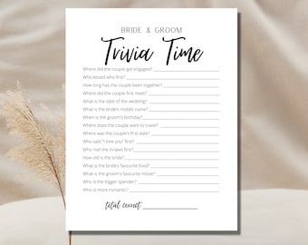 Bride and Groom Trivia Game Minimalist Bridal Shower Game Printable Game Who Knows The Couple Best Game Engagement Party Game Wedding Game