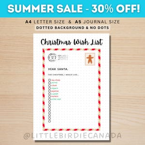 Lista de deseos de Navidad - Página de diario de Navidad - Página de diario IMPRIMIBLE - Página de planificador - Lista de regalos de Navidad - Carta a Papá Noel - Querido Papá Noel