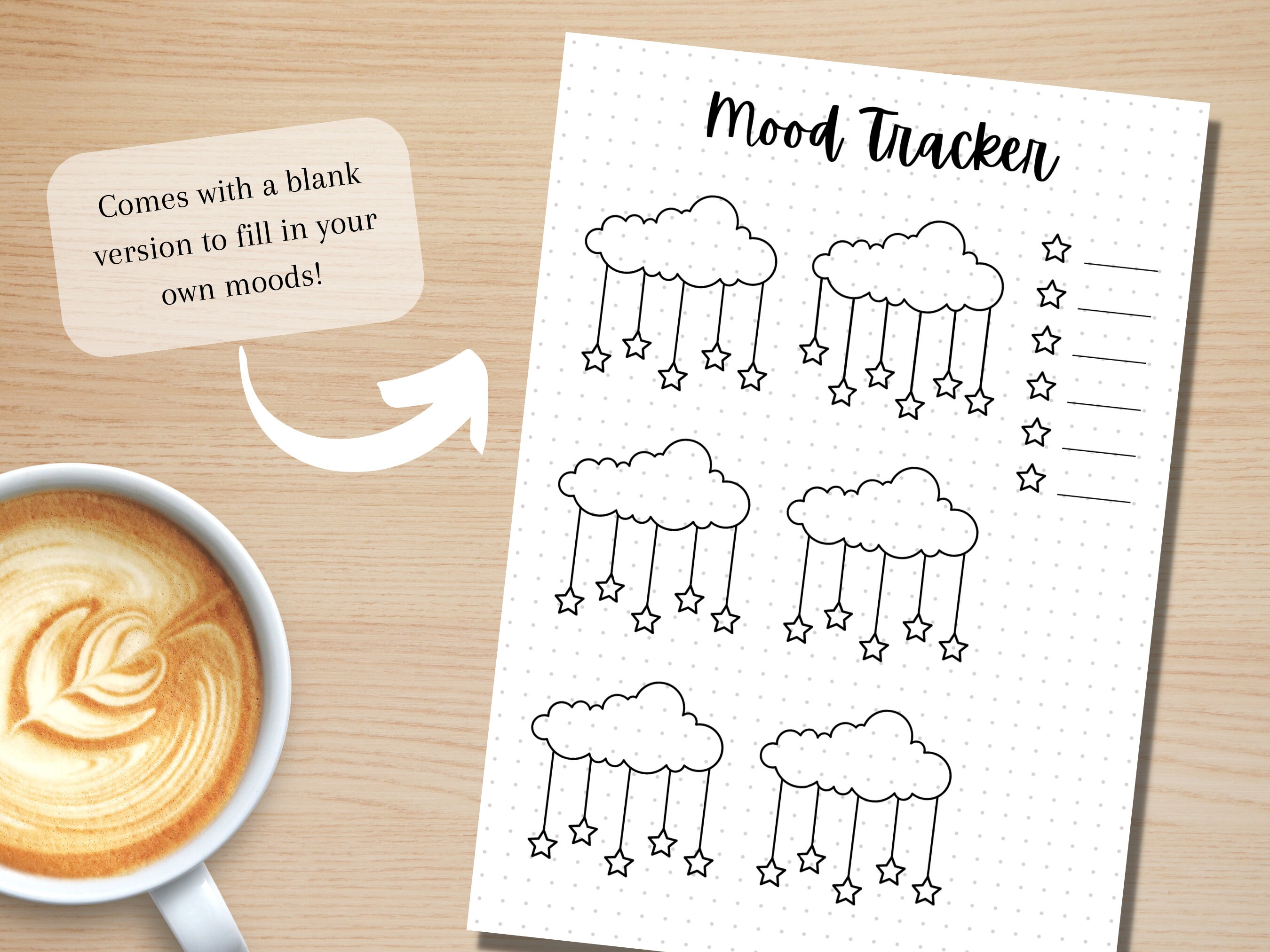 Cloud and Stars Mood Tracker - PRINTABLE Journal Page - Planner Page ...