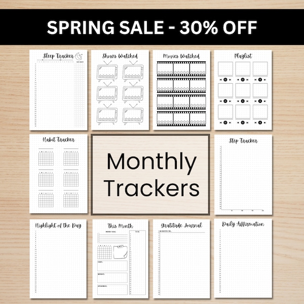 Monthly Trackers Bundle - PRINTABLE A5 Journal Pages - Value Pack