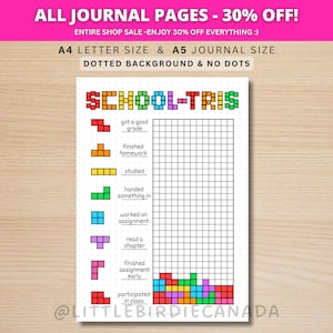 School-tris - page de journal imprimable - suivi mensuel - suivi des habitudes amusantes - journal de l'élève - page de l'agenda étudiant - suivi des devoirs