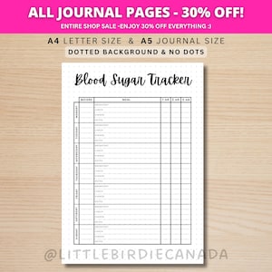 Bloedsuikertracker - AFDRUKBARE dagboekpagina - Diabetes Tracker - Bloedsuikerlogboek - Diabeteslogboek bijhouden - Gezondheidstracker - Diabetes bewaken
