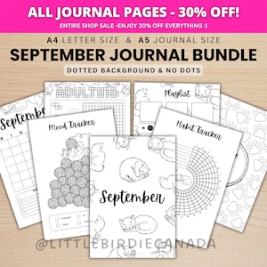 September Journal Bundle - Cats - PRINTABLE Journal Pages - BLACK & WHITE - September Planner - September Agenda - Printable Planner