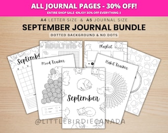 September Journal Bundle - Cats - PRINTABLE Journal Pages - BLACK & WHITE - September Planner - September Agenda - Printable Planner