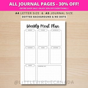 Wöchentlicher Mahlzeitenplaner - DRUCKBARE Journal Seite - Food Planner Plage - Druckbare Mahlzeit Planer - Wöchentliche Mahlzeit Plan - Druckbare Essensplan