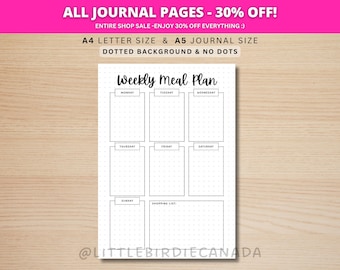 Weekly Meal Planner - PRINTABLE Journal Page - Food Planner Plage - Printable Meal Plan Template - Weekly Meal Plan - Printable Meal Plan