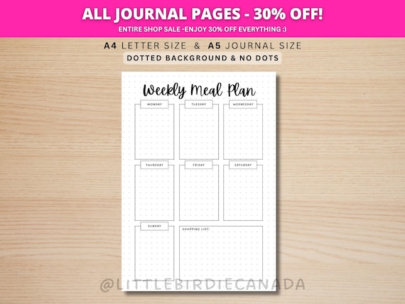 Weekly Meal Planner - PRINTABLE Journal Page - Food Planner Plage - Printable Meal Plan Template - Weekly Meal Plan - Printable Meal Plan