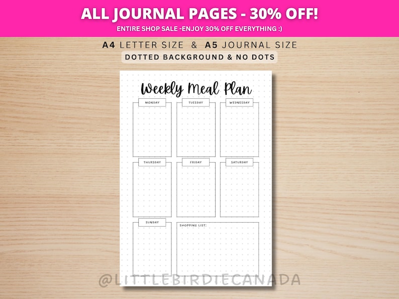 Wöchentlicher Mahlzeitenplaner - DRUCKBARE Journal Seite - Food Planner Plage - Druckbare Mahlzeit Planer - Wöchentliche Mahlzeit Plan - Druckbare Essensplan Bild 1