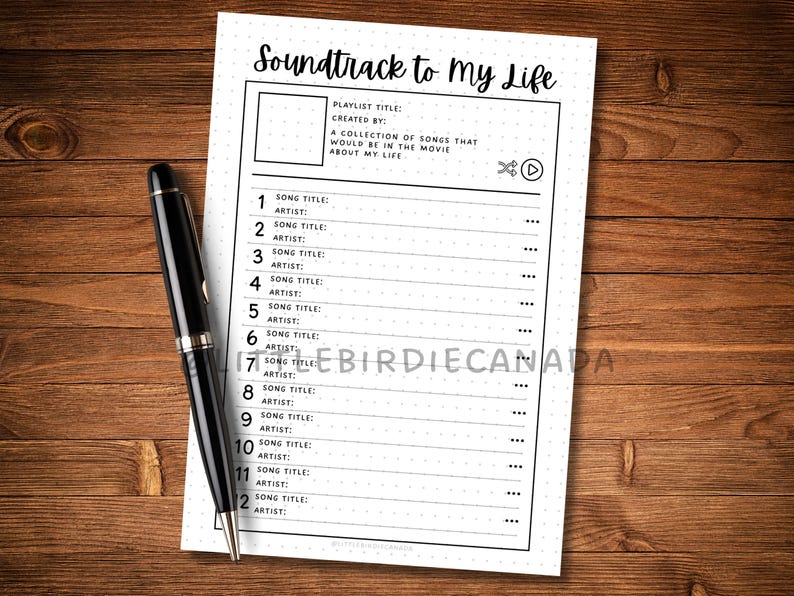 Soundtrack to My Life - PRINTABLE Journal Page - Music Tracker - Movie ...