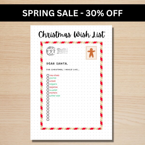 Christmas Wish List - Christmas Journal Page - A5 Journal Page - PRINTABLE Tracker - Christmas Gift List - Letter to Santa - Dear Santa