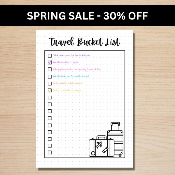 Travel Bucket List - A5 Journal Page - PRINTABLE Tracker - Travel List - Travel Tracker - Travel Goals - Travel Checklist - Travel Journal