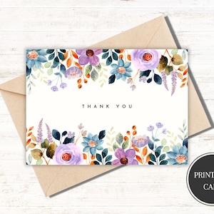 Printable Thank You Card Floral Thank You Card Flower Thank You Card Print at Home Thanks Card Thank You Card For Her Digital Download zdjęcie 1