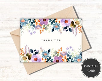 Printable Thank You Card Floral Thank You Card Flower Thank You Card Print at Home Thanks Card Thank You Card For Her Digital Download