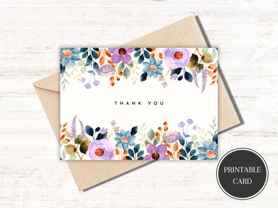 Printable Thank You Card Floral Thank You Card Flower Thank You Card Print at Home Thanks Card Thank You Card For Her Digital Download
