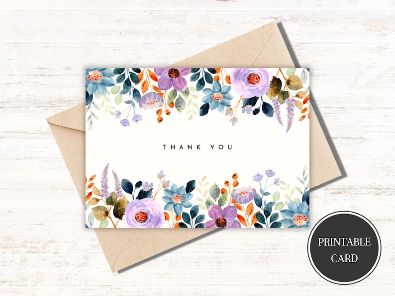 Printable Thank You Card Floral Thank You Card Flower Thank You Card Print at Home Thanks Card Thank You Card For Her Digital Download zdjęcie 1