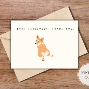 Afdrukbare dank u kaart grappige Corgi kaart grappige woordspeling dank u kaart afdrukken thuis kaart schattig dank u kaart grappige hond kaart digitale download
