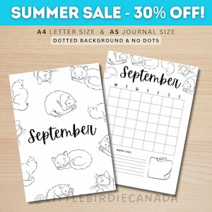 September Title Page - Cats - September Calendar - PRINTABLE Calendar - Journal Title Page and Calendar - Journal Cover Page