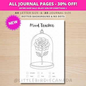 Rose Stimmung Tracker - DRUCKBARE Journal Seite - Rose Thema - Digitaler Planner Seite - Valentinstag Stimmung Tracker - Monatlicher Tracker