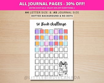 50 Book Reading Challenge - PRINTABLE Journal Page - Reading Tracker - Reading Log - Printable Planner Page- Book Challenge - Reading Game