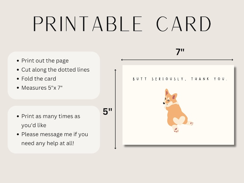 Printable Thank You Card Funny Corgi Card Funny Pun Thank You Card Print at Home Card Cute Thank You Card Funny Dog Card Digital Download image 3
