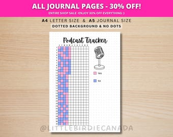 Podcast Tracker - PRINTABLE Journal Page - Planner Page - Monthly Playlist Tracker - Podcast Journal Page - Podcast List - Podcast Log