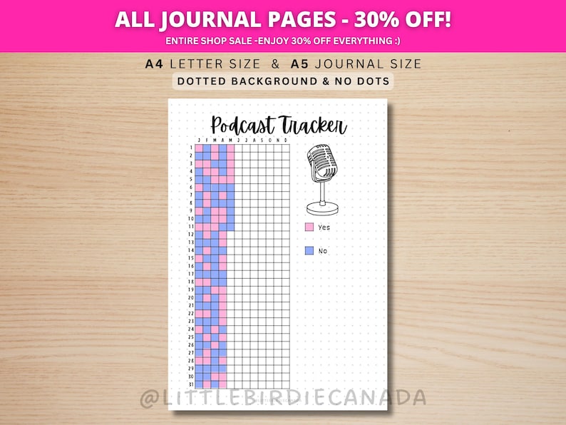 Podcast Tracker - PRINTABLE Journal Page - Planner Page - Monthly ...