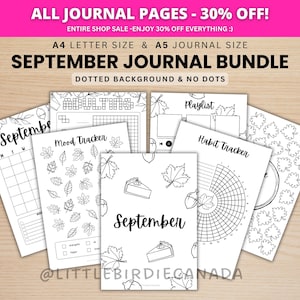 September Journal Bundle - Autumn Fall - PRINTABLE Journal Pages - BLACK & WHITE - September Planner - September Agenda - Printable Planner