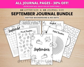 September Journal Bundle - Autumn Fall - PRINTABLE Journal Pages - BLACK & WHITE - September Planner - September Agenda - Printable Planner