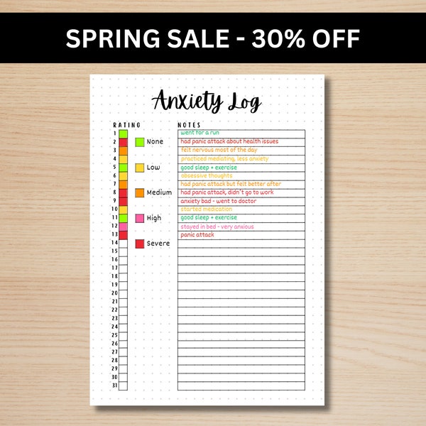 Anxiety Log - A5 Journal Page - PRINTABLE Tracker - Anxiety Tracker - Habit Tracker - Anxiety Journal - Anxiety Worksheet - Mood Tracker