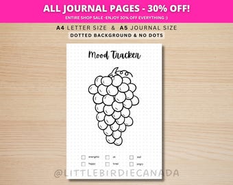 Grape Mood Tracker - PRINTABLE Journal Page - Planner Page - Feeling Tracker - Track Mood - Journal Template - Fruit Mood Tracker