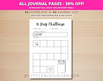 15 Day Challenge - PRINTABLE Journal Page - Choose Your Challenge - 15 Day Game - Fitness Challenge - Savings Challenge - Fitness Tracker