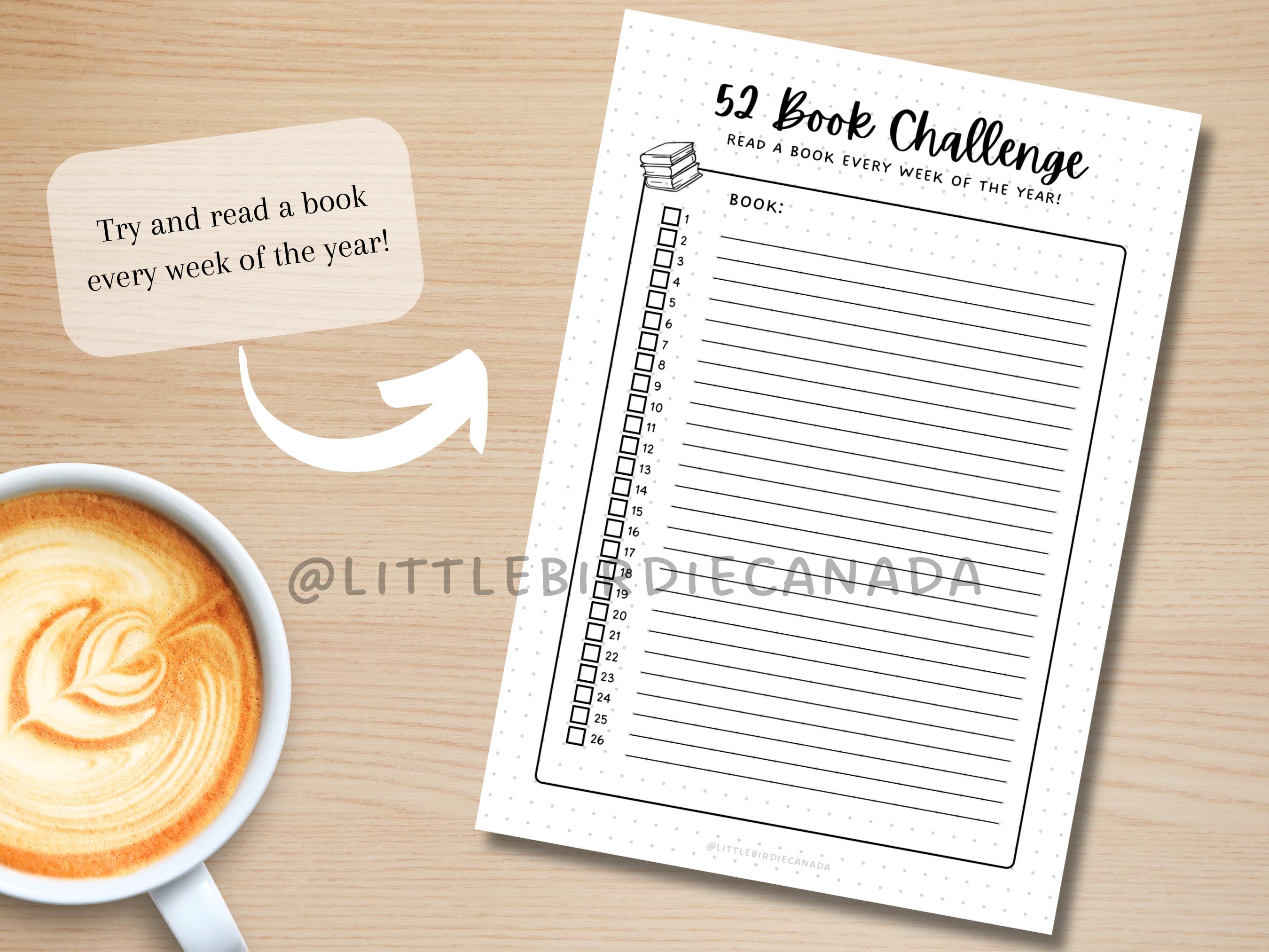 52 Book Reading Challenge - PRINTABLE Journal Page - Reading Tracker ...