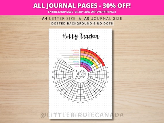Hobby Tracker - PRINTABLE Journal Page - Habit Tracker - Hobby Journal - Fun Tracker - Wellness Tracker - Wellness Journal - Daily Activity