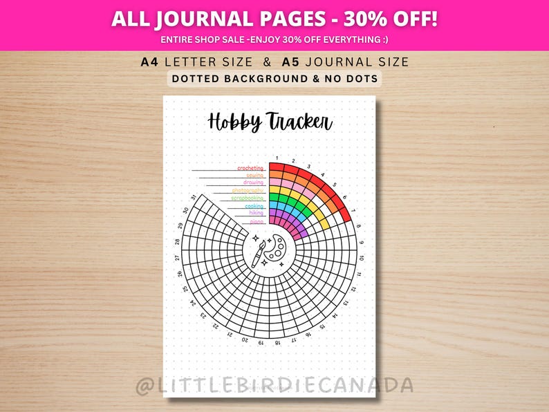 Hobby Tracker - PRINTABLE Journal Page - Habit Tracker - Hobby Journal - Fun Tracker - Wellness Tracker - Wellness Journal - Daily Activity image 1