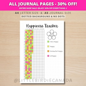 Happiness Tracker - PRINTABLE Journal Page - Planner Page - Daily Tracker - Mood Tracker - Track Mood - Track Happiness - Happy Tracker image 1