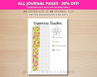 Happiness Tracker - PRINTABLE Journal Page - Planner Page - Daily Tracker - Mood Tracker - Track Mood - Track Happiness - Happy Tracker