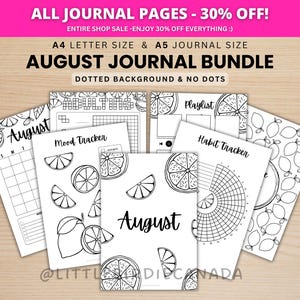 August Journal Bundle - Lemons - PRINTABLE Journal Pages - BLACK & WHITE - August Planner - August Agenda - Printable Planner
