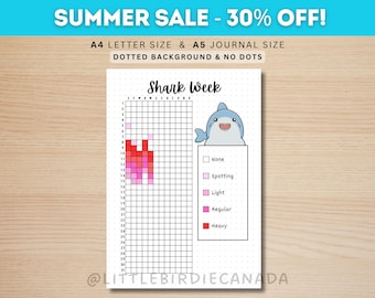 Shark Week - Period Tracker - PRINTABLE Journal Page - Planner Page - Ovulation Tracker - Menstrual Cycle Log - Period Log - Fertility Log