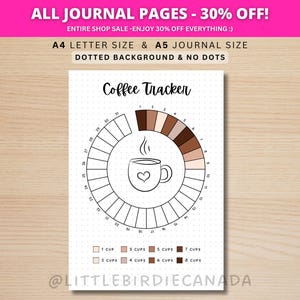 Seguimiento de café - Página de diario IMPRIMIBLE - Planificador - Seguimiento de salud - Seguimiento de cafeína - Seguimiento de cuántos cafés toma - Seguimiento de alimentos - Diario de alimentos