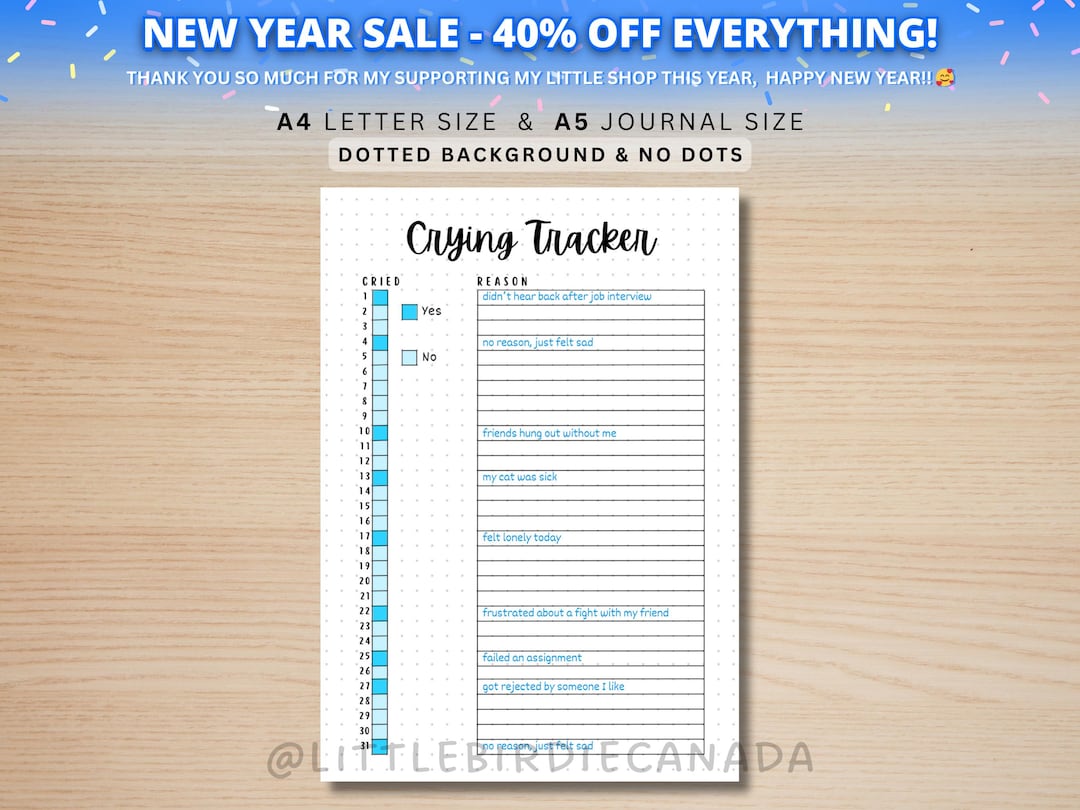 Crying Tracker - PRINTABLE Journal Page - Planner Page - Crying Log ...