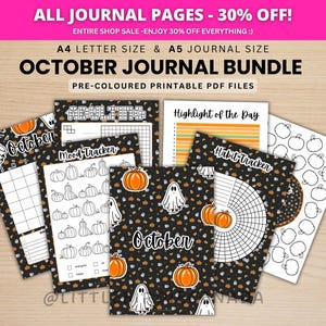 Diario de octubre - Halloween - Páginas imprimibles - Páginas precoloreadas - Planificador de octubre - Agenda de octubre - Planificador imprimible